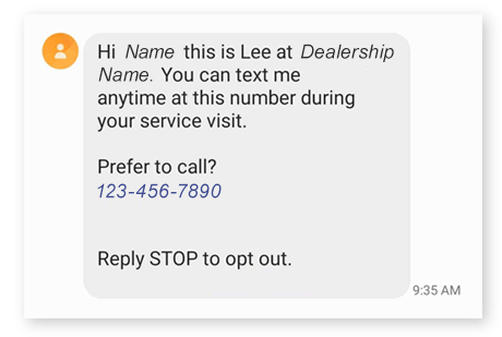Service Department Automatic SMS Text Marketing Message