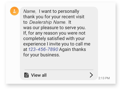 Service Department SMS Marketing Text Message - Thank You