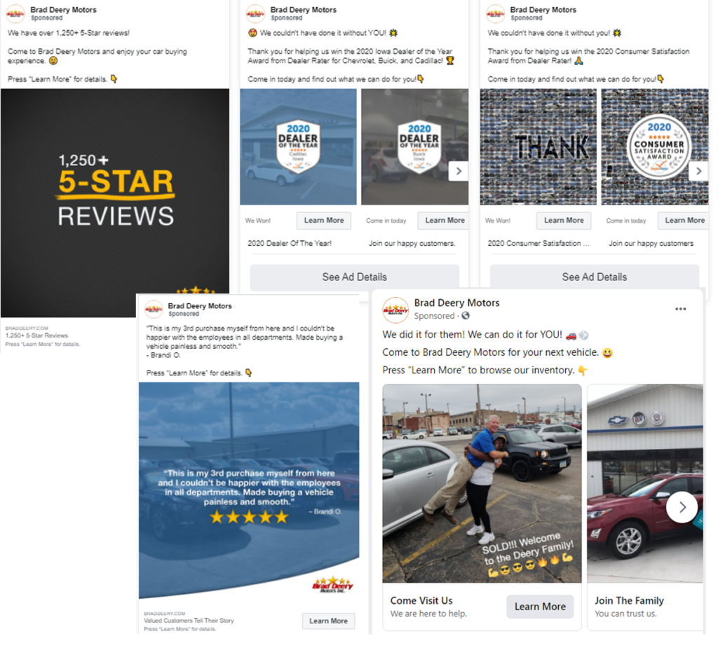 Screenshots of review ads