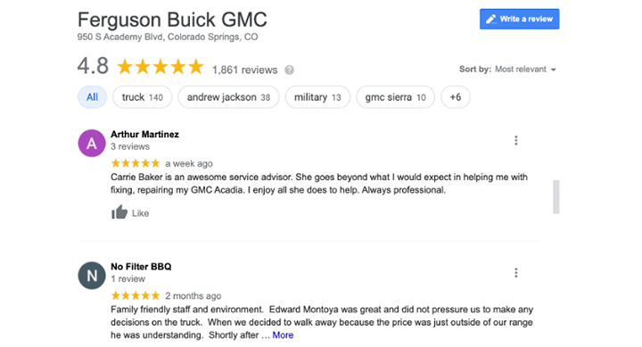 Customer reviews screenshot